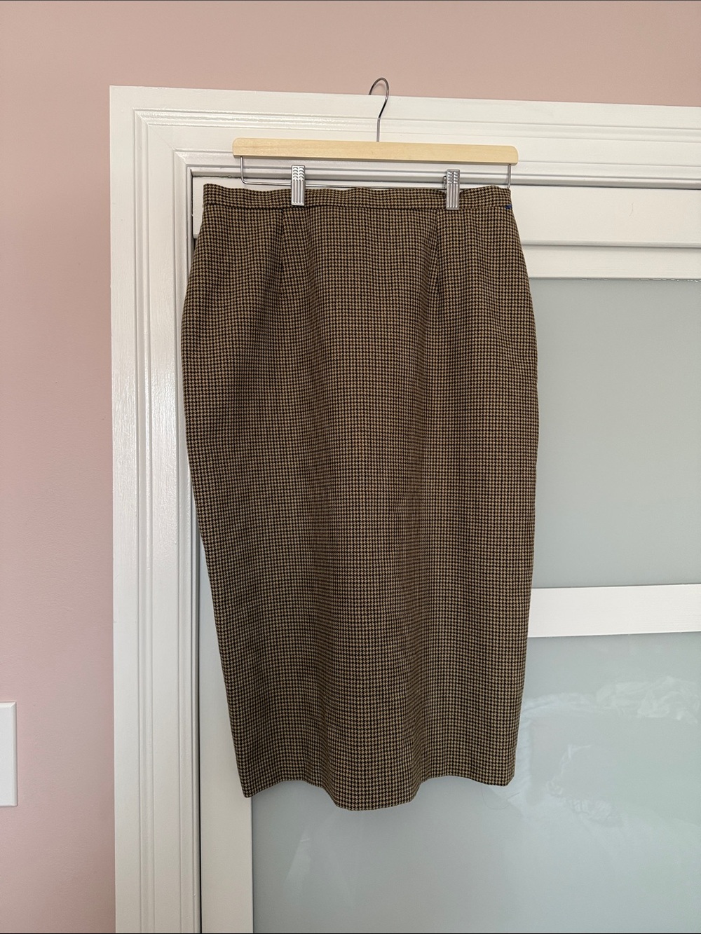 Vintage Tailored Brown Houndstooth Pencil Skirt